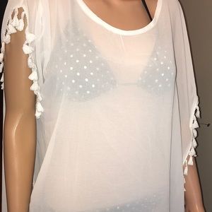 Cute sheer white summer top or swim cover